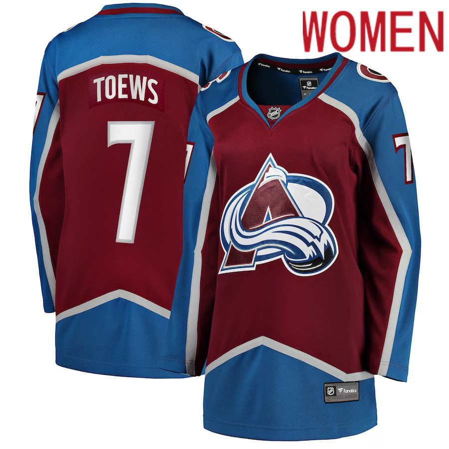 Women Colorado Avalanche 7 Devon Toews Fanatics Branded Burgundy Home Breakaway Player NHL Jersey
